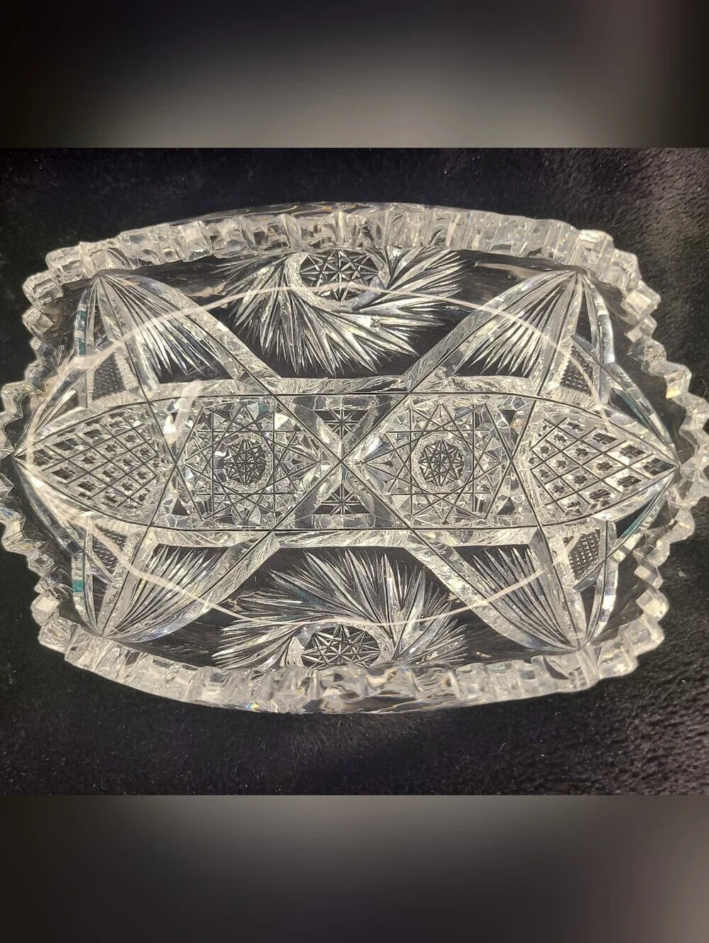 Antique ABP American Brilliant Period Cut Crystal Ornate Oval Dish Vintage